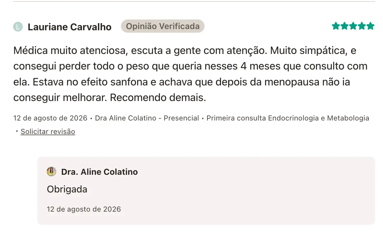 Avaliação verificada de paciente da Dra. Aline Colatino