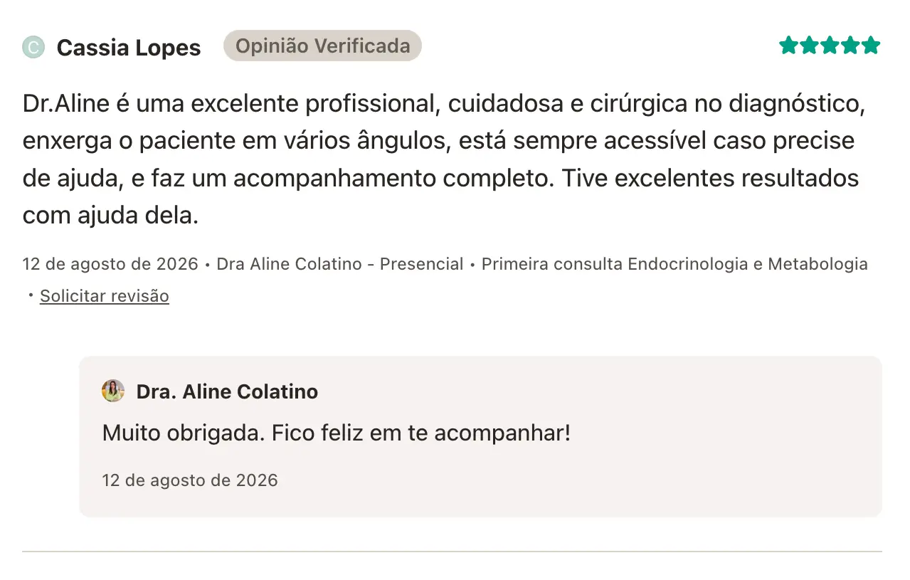 Avaliação verificada de paciente da Dra. Aline Colatino