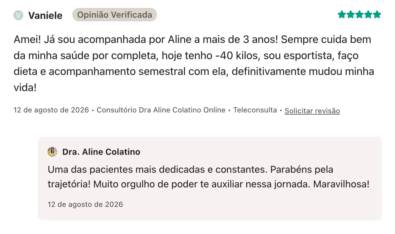 Avaliação verificada de paciente da Dra. Aline Colatino
